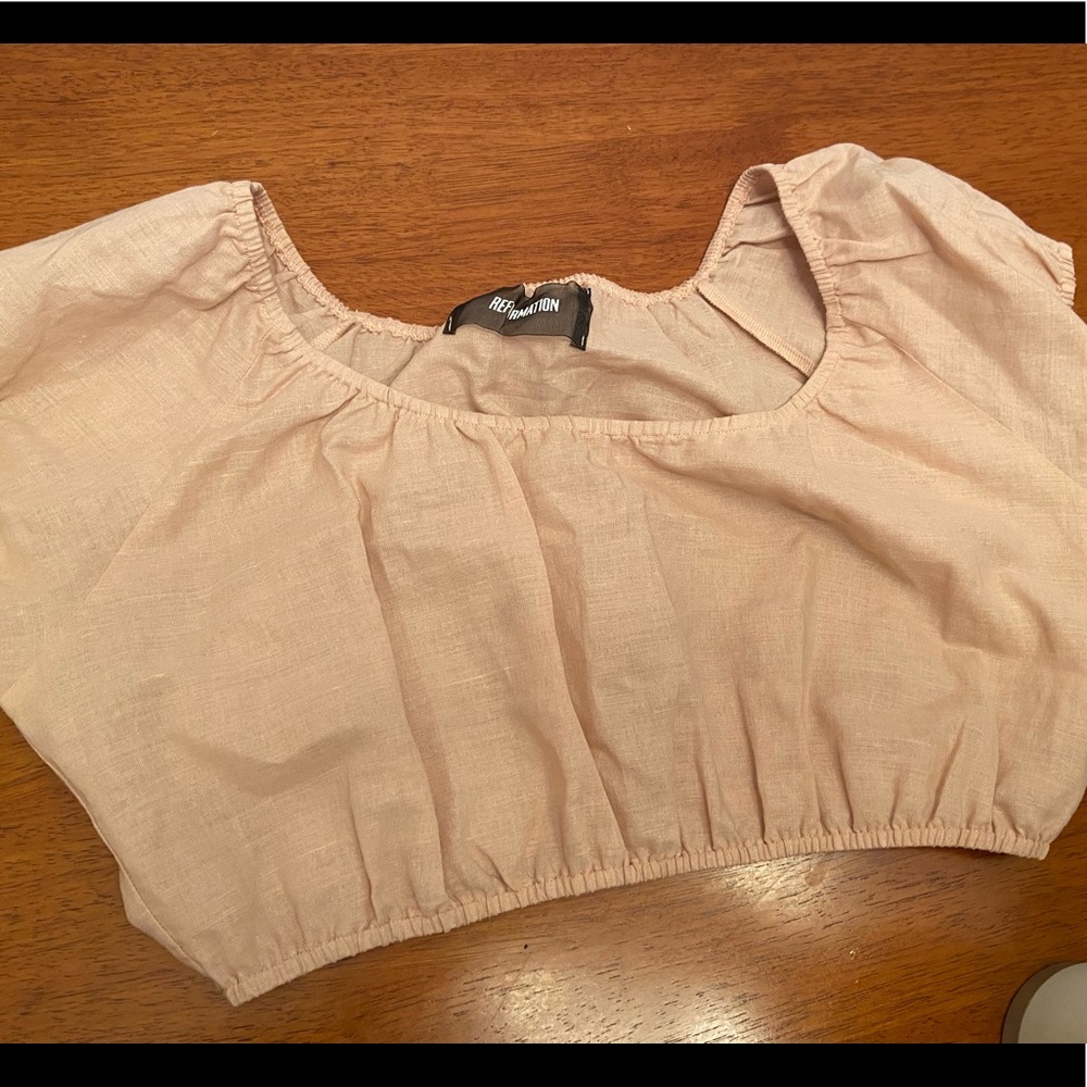 Reformation - light pink off the shoulders crop